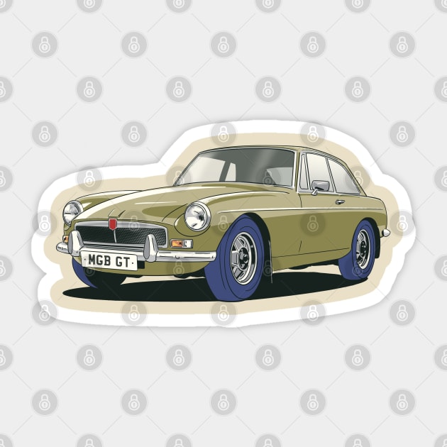 MGB GT Vintage Car in Bronze Metallic Sticker by Webazoot